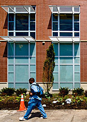 photograph of lightshelves from building exterior